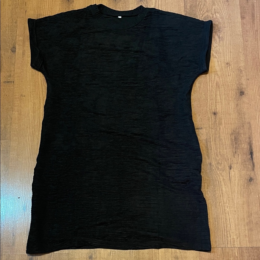 Black Ribbed Dress with Front Pockets